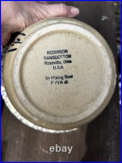 Ransbottom Roseville Pottery Wheat Blue Spongeware Nesting Mixing Bowls Set / 4