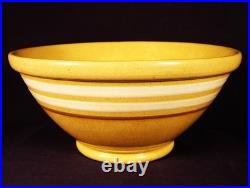Rare 1870 Antique American 12 White & Mocha Band Bowl Yellow Ware Mint