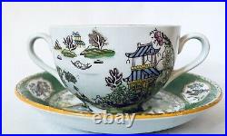Rare 1880 Ahsworth Bros. Hanley England Willow Bird Bouillon Soup Cup Saucer