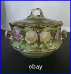 Rare! 1900 R C ALICE Rosenthal Tureen Covered Bowl Bavaria Roses Gold Green 5