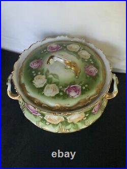 Rare! 1900 R C ALICE Rosenthal Tureen Covered Bowl Bavaria Roses Gold Green 5