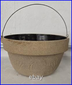 Rare Antique Japan EESO Stoneware Bowl Albany Slip Glazed Interior Swastika Mark