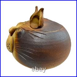 Rare Cat Face Bowl Studio Pottery Kitten Bowl Tan Brown 4.5x 5.25 Htf No Flaws