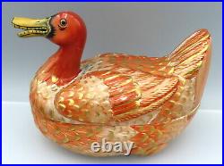 Rare Mottahedeh Lowestoft Peking Duck Tureen Hand Painted Imari Orange Gold Rust
