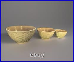 Rare Off White Basketweave Weller Art Pottery Mixing Bowls Set of 3 Vintage