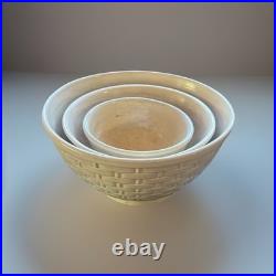Rare Off White Basketweave Weller Art Pottery Mixing Bowls Set of 3 Vintage