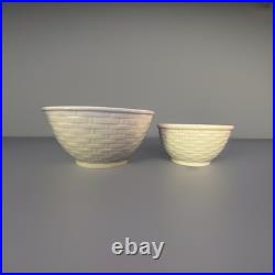 Rare Off White Basketweave Weller Art Pottery Mixing Bowls Set of 3 Vintage