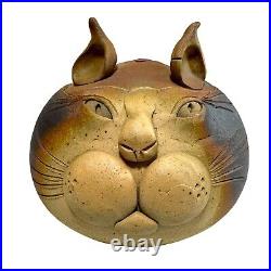 Rare Pottery Cat Face Bowl Studio Pottery Kitten Bowl Tan Brown 4.5x 5.25 Htf