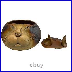 Rare Pottery Cat Face Bowl Studio Pottery Kitten Bowl Tan Brown 4.5x 5.25 Htf