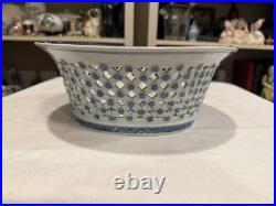 Rare Reticulated Canton Blue and White Chestnut Bowl Antique Transferware