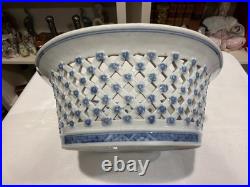 Rare Reticulated Canton Blue and White Chestnut Bowl Antique Transferware