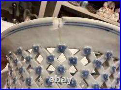 Rare Reticulated Canton Blue and White Chestnut Bowl Antique Transferware
