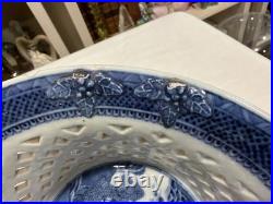Rare Reticulated Canton Blue and White Chestnut Bowl Antique Transferware