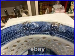 Rare Reticulated Canton Blue and White Chestnut Bowl Antique Transferware