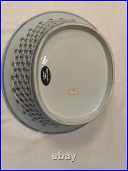 Rare Reticulated Canton Blue and White Chestnut Bowl Antique Transferware