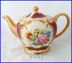 Rare Sought AfterBeautiful Vintage Sadler Burgundy Floral Teapot and Sugar Bowl
