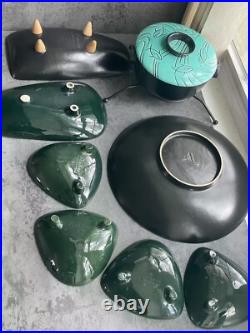 Rare VTG Roselane Turquoise Glaze Pottery Dolphin Aqua Marine Salad Set USA Made