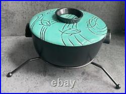 Rare VTG Roselane Turquoise Glaze Pottery Dolphin Aqua Marine Salad Set USA Made