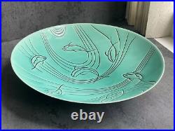 Rare VTG Roselane Turquoise Glaze Pottery Dolphin Aqua Marine Salad Set USA Made
