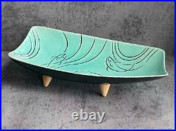 Rare VTG Roselane Turquoise Glaze Pottery Dolphin Aqua Marine Salad Set USA Made