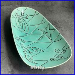 Rare VTG Roselane Turquoise Glaze Pottery Dolphin Aqua Marine Salad Set USA Made