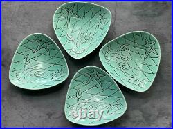 Rare VTG Roselane Turquoise Glaze Pottery Dolphin Aqua Marine Salad Set USA Made