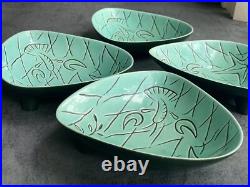 Rare VTG Roselane Turquoise Glaze Pottery Dolphin Aqua Marine Salad Set USA Made Rare VTG Roselane Turquoise Glaze Pottery Dolphin Aqua Marine Salad Set USA Made