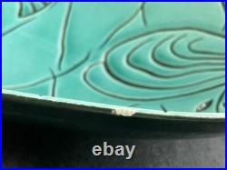 Rare VTG Roselane Turquoise Glaze Pottery Dolphin Aqua Marine Salad Set USA Made Rare VTG Roselane Turquoise Glaze Pottery Dolphin Aqua Marine Salad Set USA Made