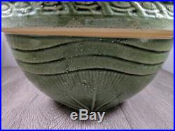 Rare Vintage 1930's Green McCoy Sunburst Yellow Ware Pottery Mixing Bowl 10