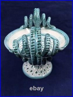 Rare Vintage DERUTA Ceramic Pedestal Bowl Hand Painted Curly Snaked Handles