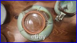 Rare Vintage Frankoma Prairie Green Turquoise Pottery Pitchers Bowls Serving Set