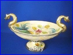 Rare Vintage H. BEQUET Quaregnon Belgium Hand Decorated Gilded Footed 16 Bowl