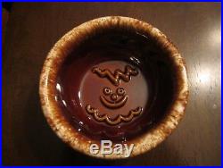 Rare Vintage Hull Pottery Brown Drip Smiling Gingerbread Man Childs Bowl