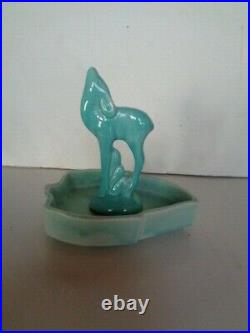 Rare! Vintage Nelson Mccoy Green Deer Flower Bowl Ornament With A Dish. L@@k