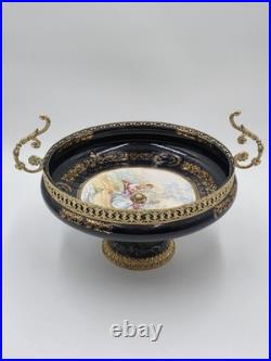 Rare Vintage Rostema Italy Limoge Hand Painted Footed Elevated Centerpiece Bowl