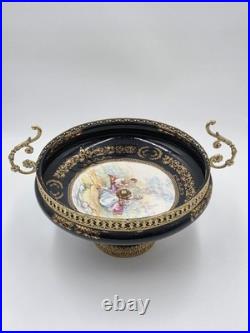 Rare Vintage Rostema Italy Limoge Hand Painted Footed Elevated Centerpiece Bowl