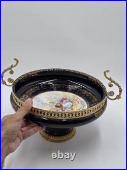 Rare Vintage Rostema Italy Limoge Hand Painted Footed Elevated Centerpiece Bowl