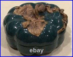 Rare Vintage Signed JE 1998 Terrafirma USA Turquoise Pumpkin Tureen + Lid