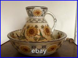Rare Wedgwood Jug Basin Bowl Sunflowers China Pottery Art Vintage