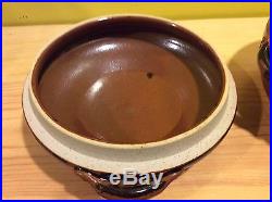Rare vtg Texas artist signed Saul 1983 pottery casserole bowl lid sculpture dish