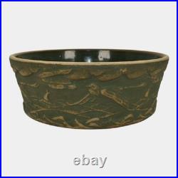 Red Wing Or Monmouth Brush Ware Vintage Art Pottery Green Scenic Ceramic Bowl