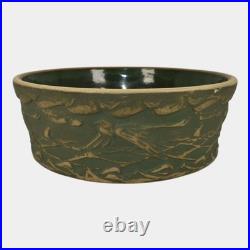 Red Wing Or Monmouth Brush Ware Vintage Art Pottery Green Scenic Ceramic Bowl