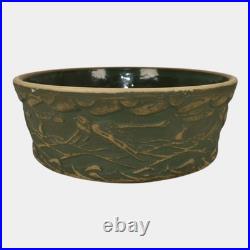 Red Wing Or Monmouth Brush Ware Vintage Art Pottery Green Scenic Ceramic Bowl