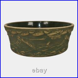 Red Wing Or Monmouth Brush Ware Vintage Art Pottery Green Scenic Ceramic Bowl