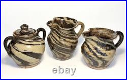 Reinhardt Bros Swirlware Ceramic Clay Pottery Pitchers & Sugar bowl Vtg 30s 40s Reinhardt Bros Swirlware Ceramic Clay Pottery Pitchers & Sugar bowl Vtg 30s 40s