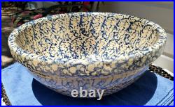 Robinson Ransbottom Pottery Huge Mixing Bowl Blue Spongeware Roseville 15.5