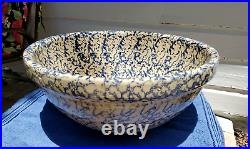 Robinson Ransbottom Pottery Huge Mixing Bowl Blue Spongeware Roseville 15.5