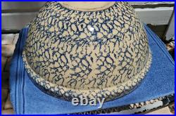 Robinson Ransbottom Pottery Huge Mixing Bowl Blue Spongeware Roseville 15.5