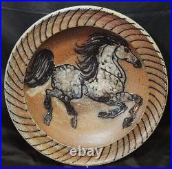 Rockhard Stallion Horse HUGE Charger Stoneware Pottery Art SIGNED Bowl Rock Hard