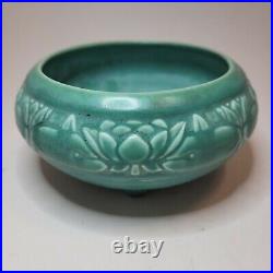 Rookwood Footed Bowl Water Lilies Aqua Arts & Crafts Style 1929 Molded #1351 5